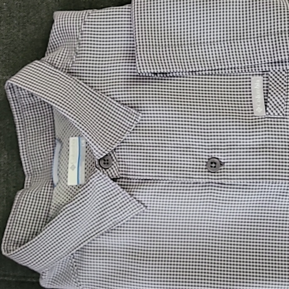 COLUMBIA Short Sleeve Checkered Button Down L